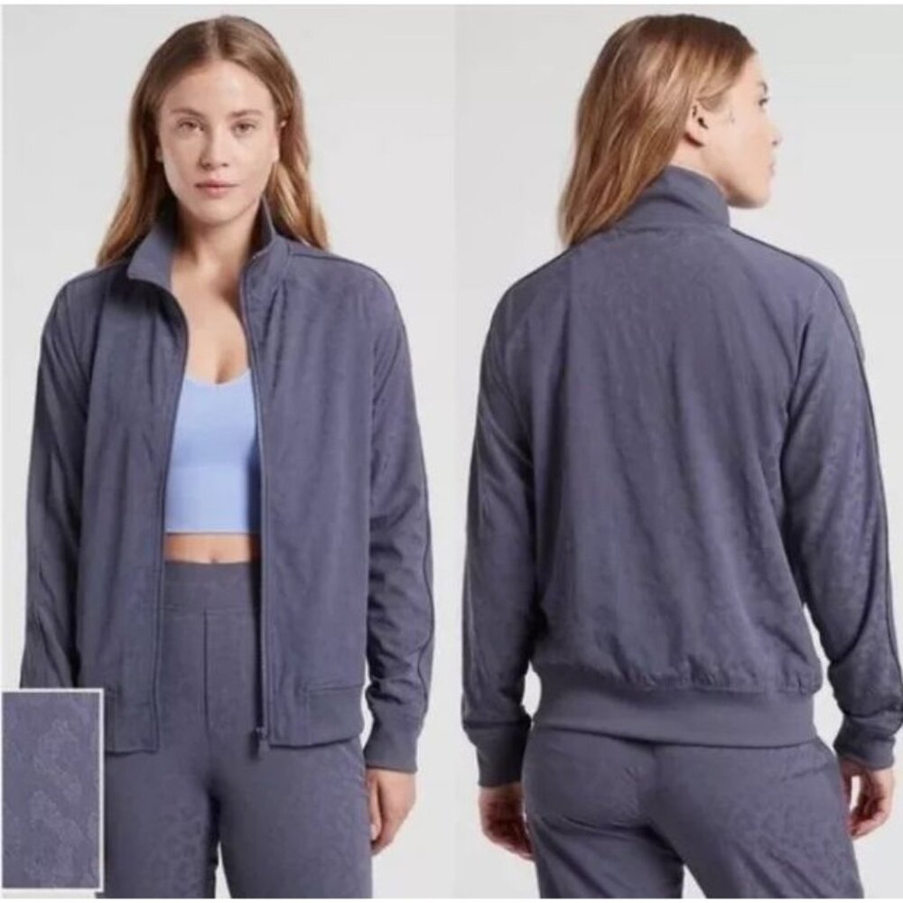 Athleta Brooklyn Bomber‎ Jacket Leopard Medieval Violet Size Medium #981248 $139